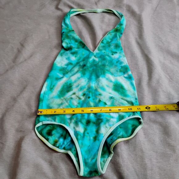 American Apparel Green Tie Dye Bodysuit Small Halter Neck Cotton Blend Festival - Picture 11 of 14